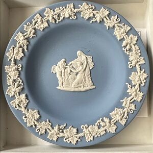 Vintage WEDGWOOD Pale Blue Embossed Jasperware 2489 Trinket Round Tray